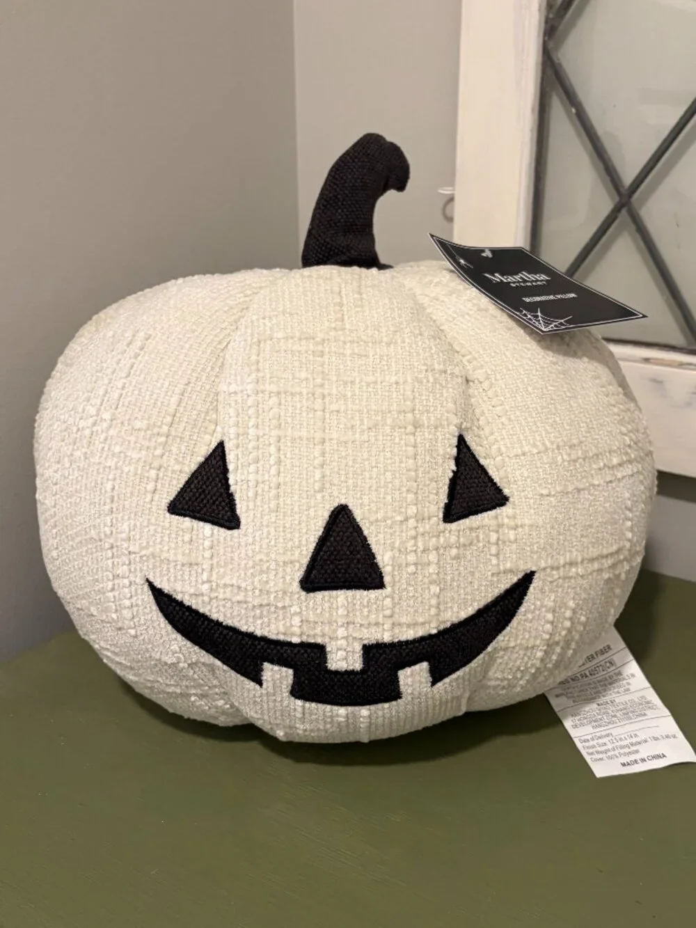 Martha Stewart Halloween Jack-O'-Lantern Pumpkin Decorative Pillow NWT white